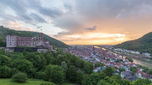 Aerial time lapse video of sunset over Heidelberg