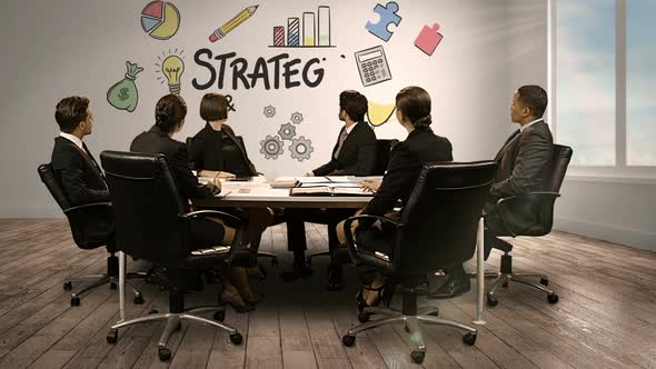 Business people looking at digital screen showing strategy development alt