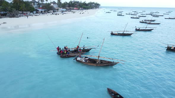 Boats in the Ocean Near the Coast of Zanzibar Tanzania Slow Motion alt
