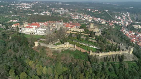 Aerial of Monastery Convent of Christ in Portugal alt