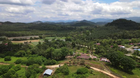 Aerial view of village, Mountain and sky in Malacca