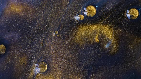 Visual Fluid Art. Colorful Space Metallic Glittering Particle. Acrylic Paint Spread Blast alt