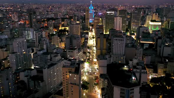 Night scape downtown Sao Paulo Brazil. Night city landscape of downtown district alt