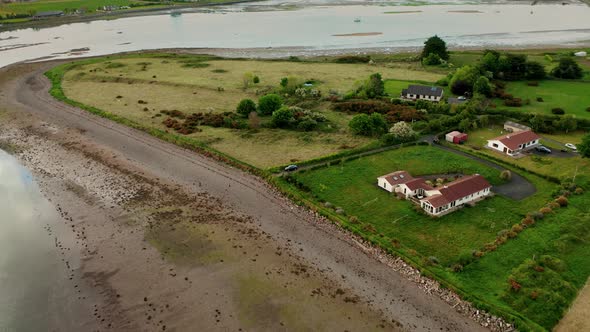 Aerial view over Irish village alt