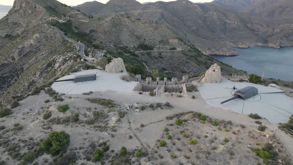 Castles Battery fortification overlooking Cape Tinoso, Cartagena; aerial