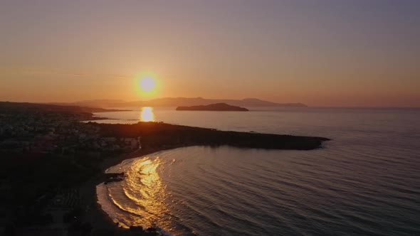 Drone Shot of Sunset in Chania Crete, Greece alt