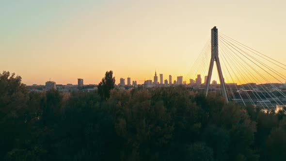 Amazing Establishing Aerial Reveal Shot Warsaw Skyline Landmarks Poland