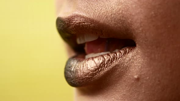 Beautiful and Sexy Female Lips with Expensive Makeup of Painted Female Lips