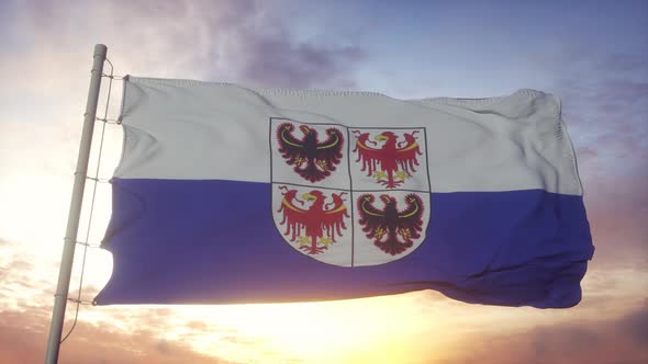 TrentinoSouth Tyrol Flag Italy Waving in the Wind Sky and Sun Background alt