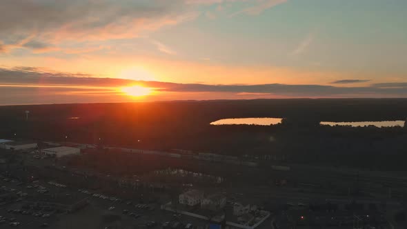 Aerial View of Residential Houses at American Neighborhood Suburb Drone Shots Sunset From Above alt