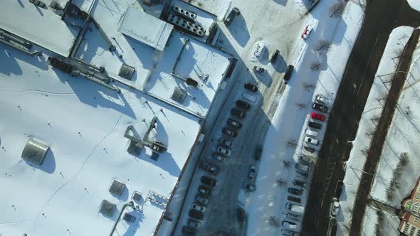 City quarters. Multi-story houses. Winter cityscape.