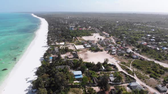 Ocean Coastline Barrier Reef By Beach Hotels at Low Tide Zanzibar Aerial View alt