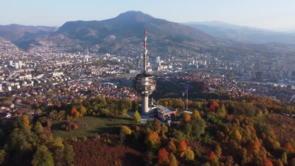 Aerial View Of The Tv Tower And The City Of Sarajevo - 4K