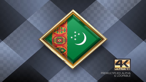 Turkmenistan Flag Rotating Badge 4K Looping with Transparent Background