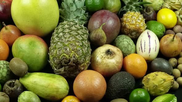 Set Of Exotic And Tropical Fruits.