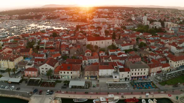 Aerial View of Old Town of Biograd Na Moru in Croatia at Sunset alt