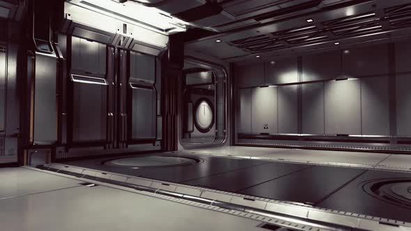 Futuristic Interior of Spaceship Corridor with Light alt
