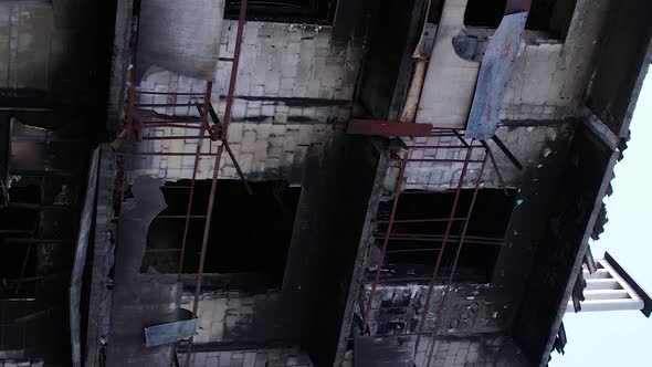 Vertical Video of a Residential Building Destroyed By the War in Ukraine alt