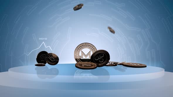 10 - 4 MONERO Cryptocurrency Background with podium 4K alt