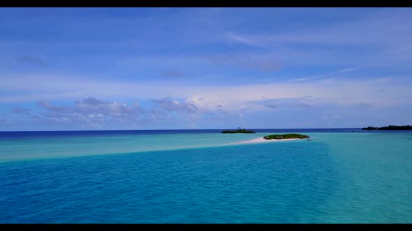 Aerial top down scenery of exotic lagoon beach voyage by aqua blue sea and white sand background of  alt
