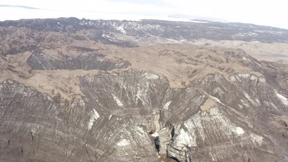 Panoramic View Of Katla Volcano In Southern Iceland. Aerial Wide Shot alt