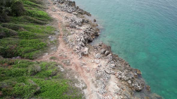 Aerial View of Tropical Beach in Ksamil Islands with Turquoise Water Albania alt