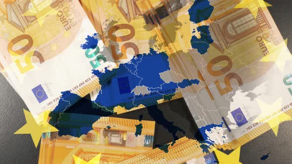 Eurozone Map Over Euro Banknotes