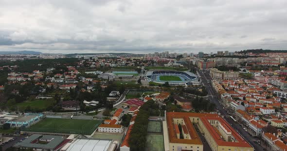 Lisbon city of Portugal, Estadio do Restelo stadium Drone shot in Portugal alt