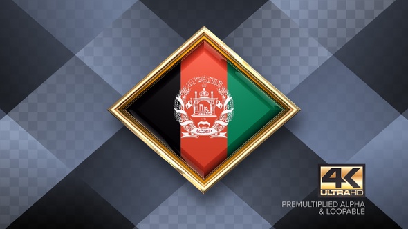 Afghanistan Flag Rotating Badge 4K Looping with Transparent Background