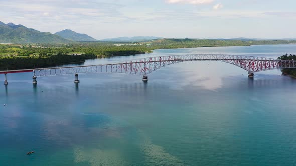 San Juanico Bridge: The Longest Bridge in the Philippines. Road Bridge Between the Islands, Top View alt