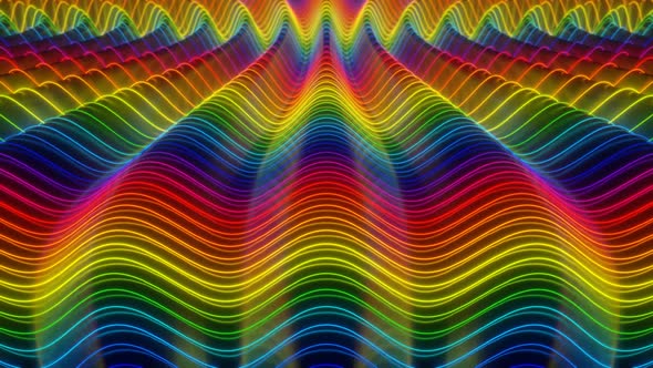 Abstract Futuristic Rainbow Fluorescent Neon Glow Waves Oscillating - 4K alt