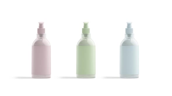 Blank colored glass pump bottle with label mockup, looped rotation alt