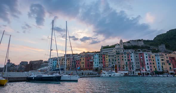 Timelapse of Porto Venere at dusk in Cinque Terre
