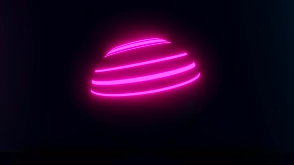 4K Looped Abstract Background of Black Sphere with Moving Neon Lines