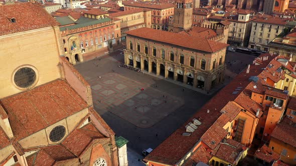 Fly over Piazza Maggiore, Bologna, Italy