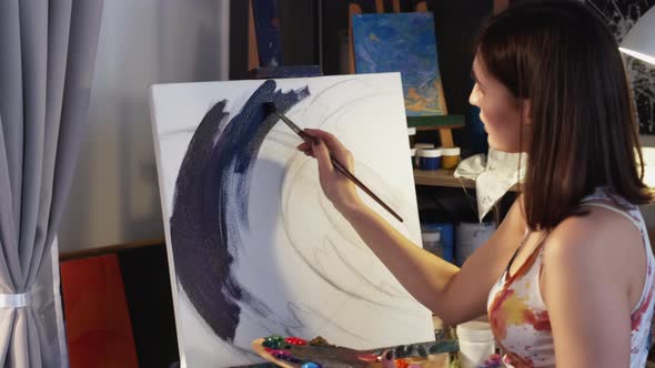 Artwork Painting Woman Artist Canvas Easel Studio alt