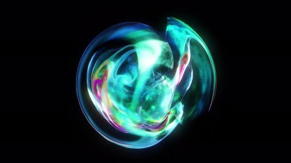 Abstract glowing sphere on dark background.