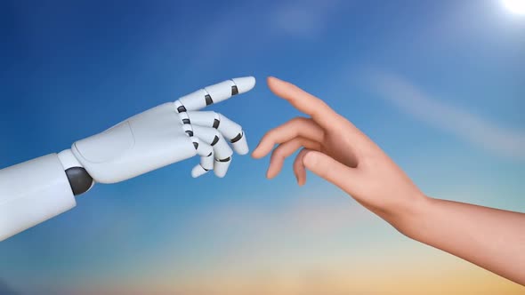Finger touching between human and robot transfer connection.