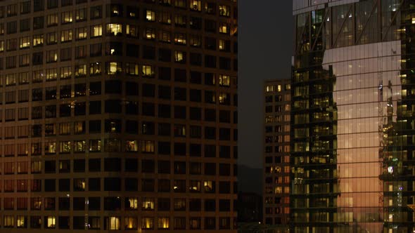 City buildings at night in downtown Los Angeles alt