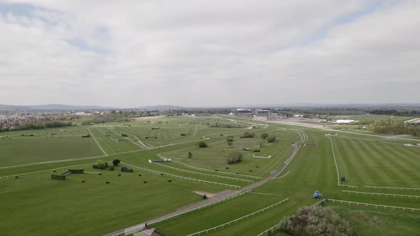 Cheltenham Race Course Aerial Reverse Shot Colour Graded