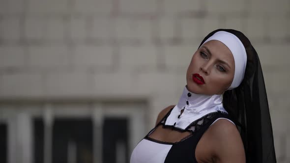Portrait of Tempting Young Woman is Dressed Like Sexy Catholic Nun Attractive Woman in Suit From alt