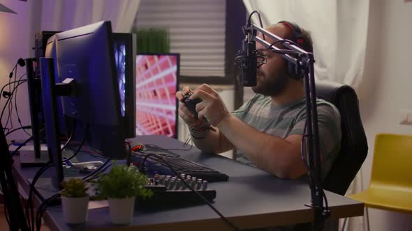 Side View of Pro Streamer Man with Headphones alt