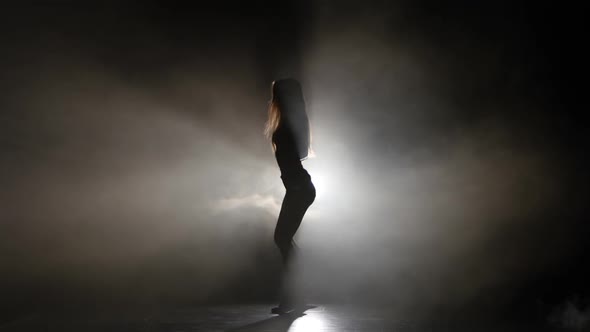 Silhouette Sexy Girl Dancing in a Smoky Studio Twerk Dance alt