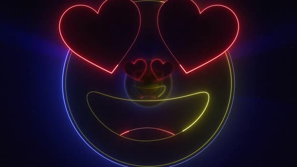 Smiling and Heart Eyes Emoji Neon, Social Media Reaction Package