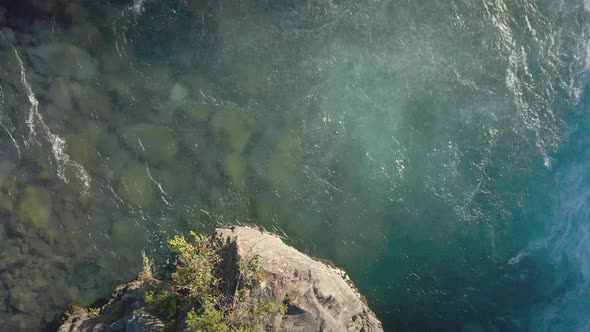 Aerial Close View of the Water Forces of the Petrohue Falls - Puerto Varas, Chile, South America.