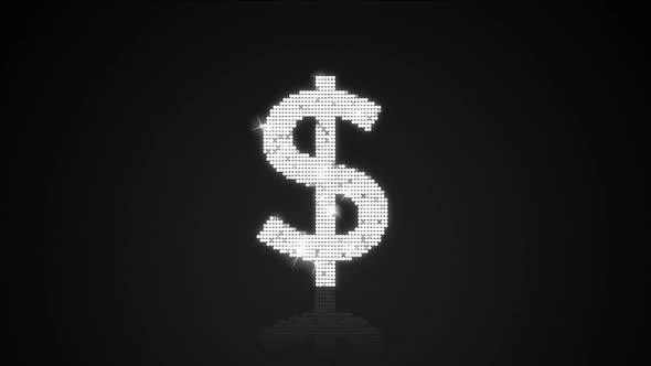Sparkling Glamour Dollar Sign with Reflection Background Loop