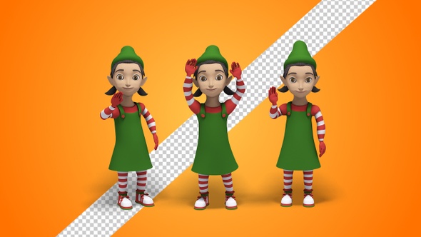 Santa's Little Elf Girl Waving Hand Hello (3-Pack)