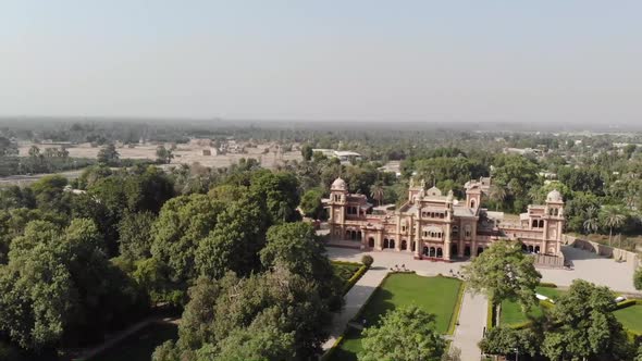 Aerial Shot Of Faiz Mahal Palace in Khairpur In Pakistan. Follow Shot alt