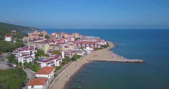 Dron Aerial Video of the Beach and Houses in Elenite Bulgaria