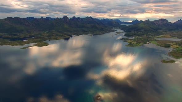 Evening on Vesteralen in Norway, aerial footage alt